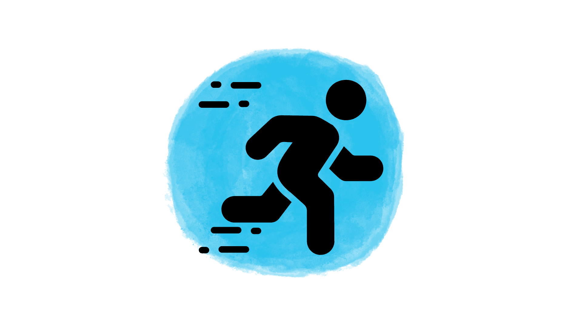 stick figure man running in front of a blue circle